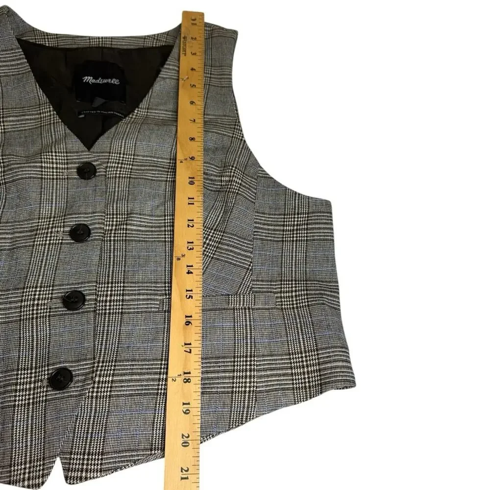 MADEWELL Wool Blend Waisted Vest in Yarn-Dye Plaid Brown Tan Career Women’s 14